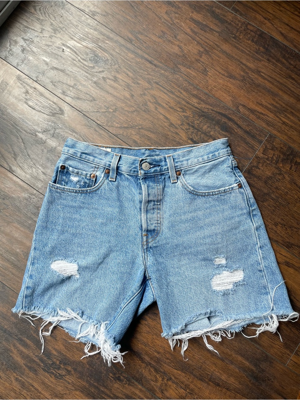 Levi's Light Blue Distressed Denim Cutoff Shorts